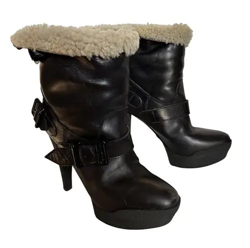 Burberry  Biker Shearling Lined Ankle Boot In Black Size 8.5