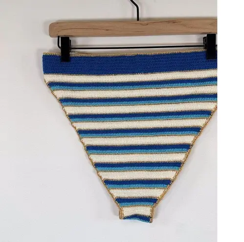 My Beachy Side Emily In Paris Bikini Bottom Blue Stripe Crochet High Leg Large