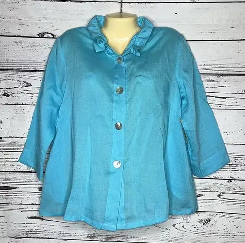 Oasis Fridaze NWT Size M Blue 100% Linen Button Down Swing Jacket w/ Pockets