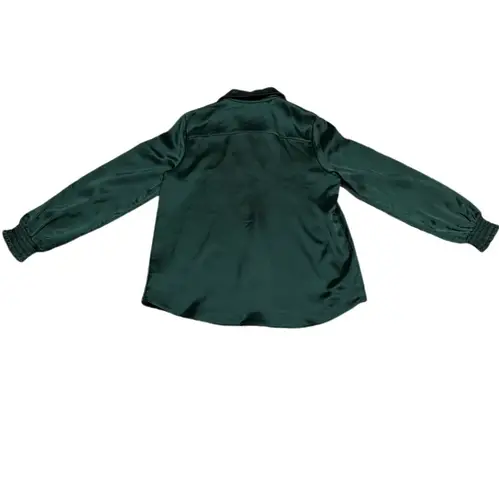 Pleione NWOT M Women’s Dark Green Satin Blouse Work Attire Business Casual Formal