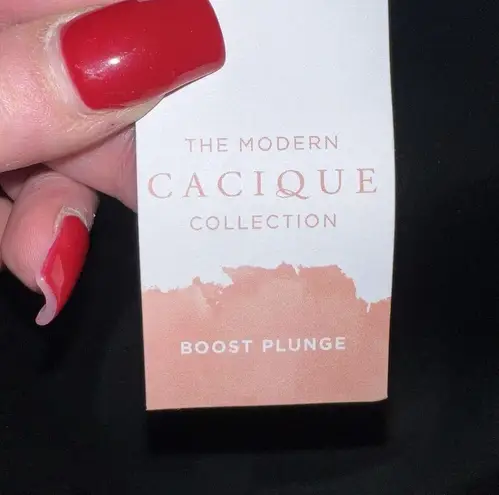 Cacique Boost Plunge Bra With Lace Stella Plaid Dark Denim 50D Push Up Underwire