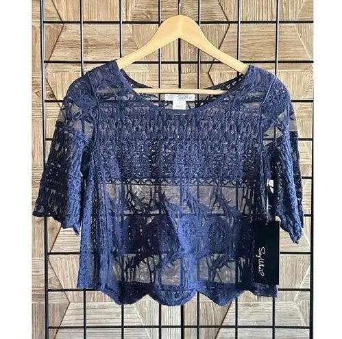 Say What? NWT Say What Womens Top Sz Small Blue Crop Embroidered Crochet Bohochic