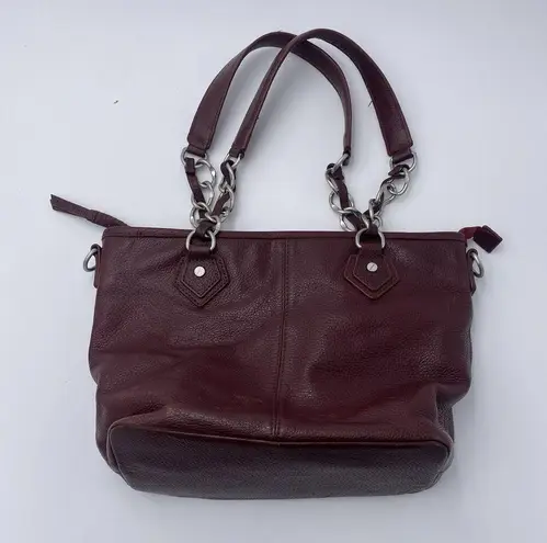 M. London Burgundy Maroon Leather Shoulder Bag Silver Hardware Y2k Red