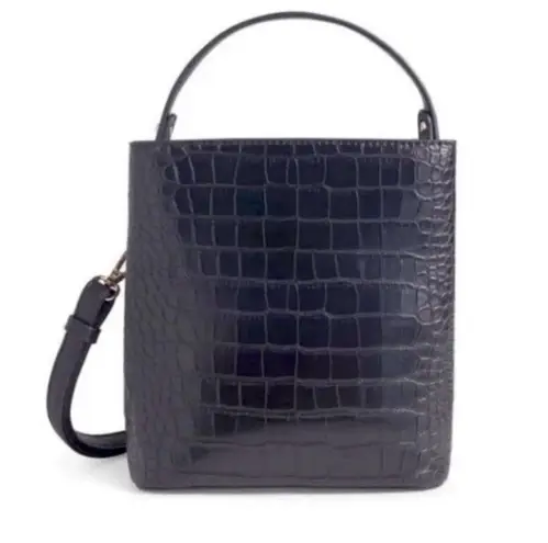 NWT AOTA Elena Crossbody Bucket Bag in Black Croc Vegan Leather