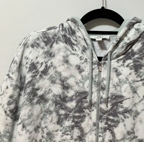 H by Halston Tie Dye Full Zip Up Hoodie Sweatshirt Gray White Mint Green L