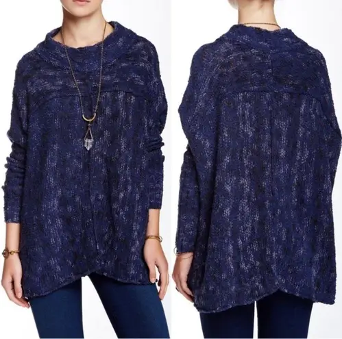 Free People Blue Nightingale boucle knit oversized swing sweater M