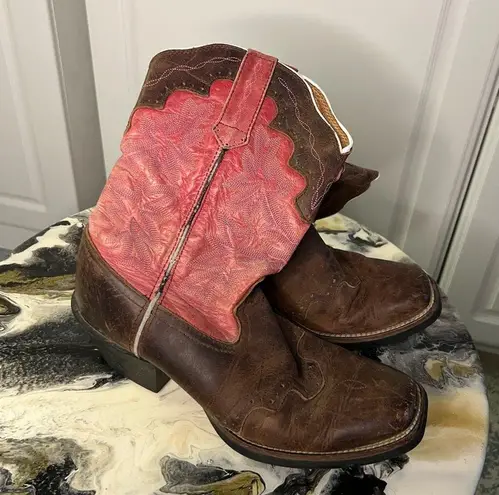 Tony Lama Pink Brown Leather Western Boots