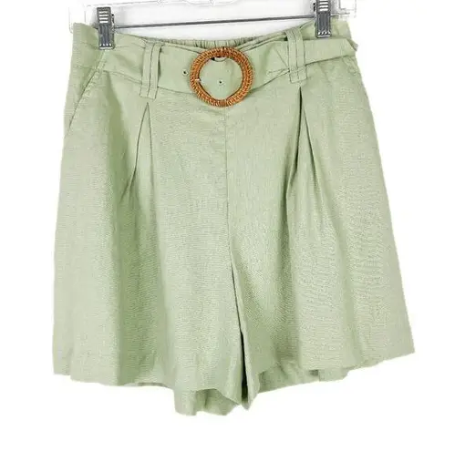 Sigrid Olsen NWT Linen Blend Pleated Belted Pull On Shorts Green Size 4 NEW