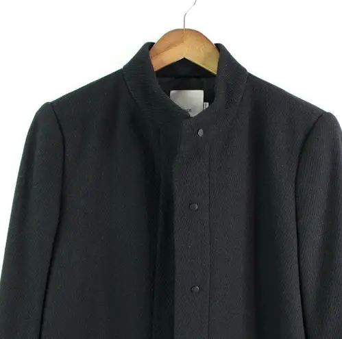 Vince . Mandarin Collar Leather Trim Pea Coat Black 8