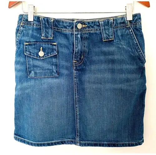 VTG Y2K Polo Ralph Lauren Carolyn Blue Denim Mini Skirt Cotton Jean Style Sz 6