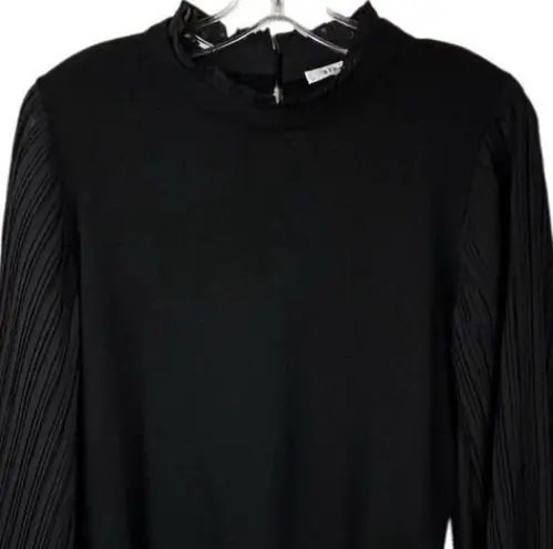 Sioni Women's Black Sheer Pleated Sleeve Mock Neck Blouse Size M Size M