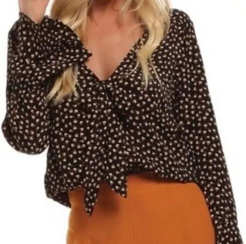 Lucy Love  Tiny Tulip Black Flower Print Long Sleeve Top Size Large Shirt