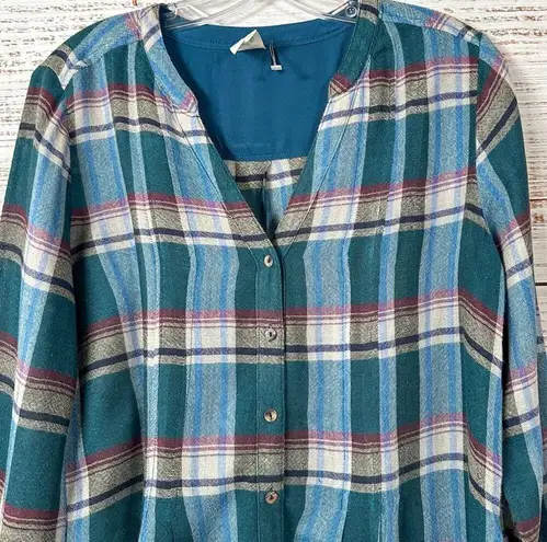 Akemi + Kin Anthropologie  Lucie Blue Green Flannel Plaid Tunic Shirt, EUC, Small