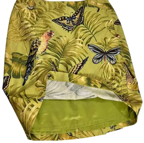 Muse Linen Sequined Parakeets & Butterflies Straight Skirt Green Size 14