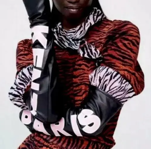 KENZO x HM The Wild Card Silk Top. Long Sleeve Tiger Stripe Blouse Size 10