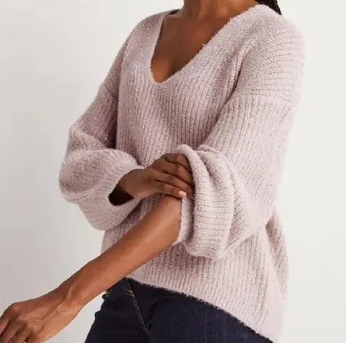 NWT Boden Sparkle Ribbed Chunky Fluffy V Neck Sweater Cameo Pink Sparkle 2