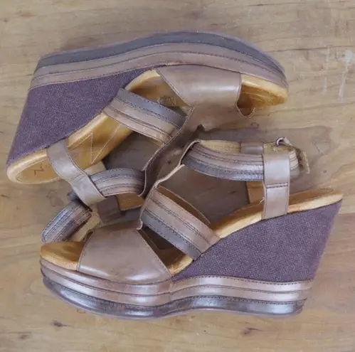 Naya Elise Multicolor Brown Platform Leather Wedge Sandals 9M Size 9