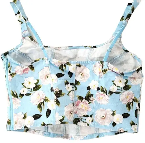 Victoria's Secret  Summer Breeze Canvas Corset Crop Top Blue Bow Floral Print XL