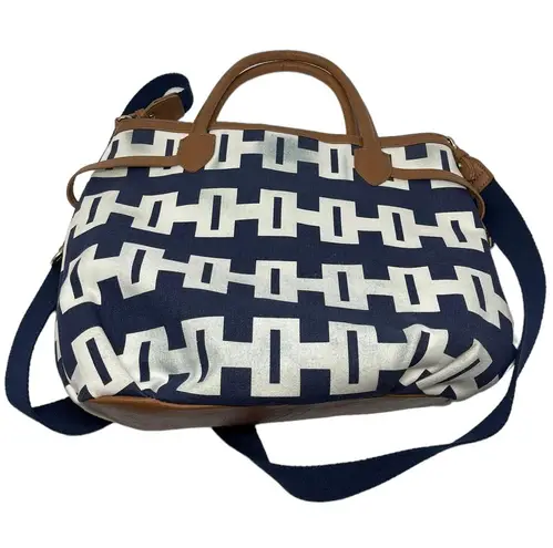 Tommy Hilfiger Navy Faux Leather Brown Trim Tote Handbag Crossbody