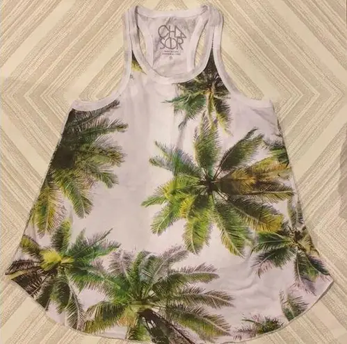 Chaser  White with Palm Tree Racerback Tank Top.