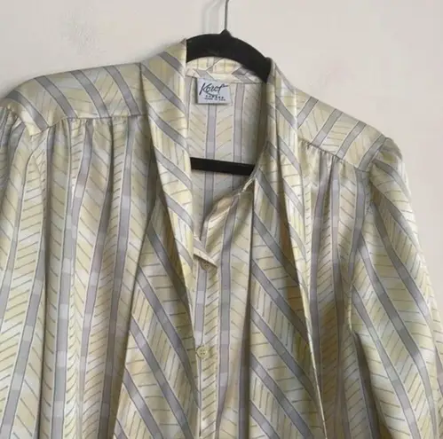 Vintage koret yellow career office work button brown blouse shirt Size L