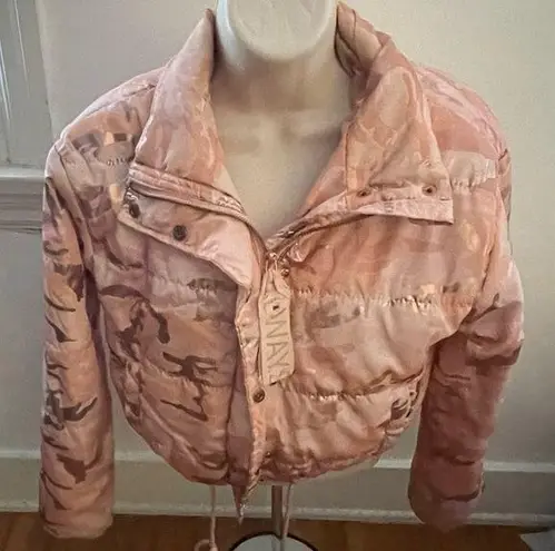 Ashley by 26 International pink reflective full zip cropped puffer coat, size S