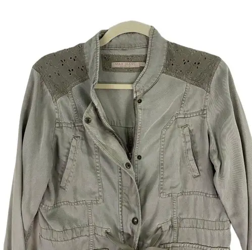 Max jeans Women’s Snap Front Lace Detail Lightweight Jacket Olive Green Size M