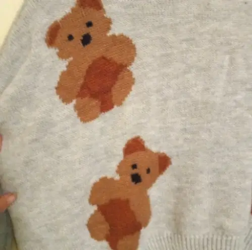 Just Polly Frayed Teddy Bear Sweater-Large-Cropped-Relaxed Fit-Factory Destroyed