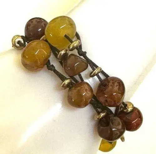 Cookie Lee  triple strand carnelian gemstone polished nugget brown silk cord bra