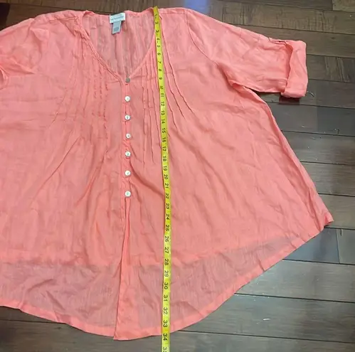 Soft Surroundings  Coral Linen Button up Shirt Tunic Size 1X Flowy Lightweight