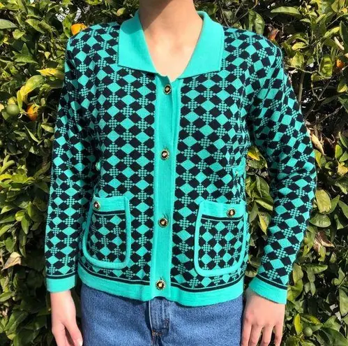 American Vintage vintage turquoise diamond blazer tweed jacket