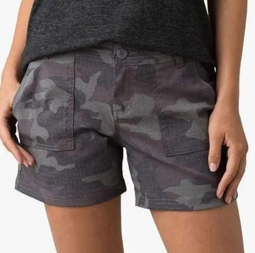 prAna  Olivia 4.5" Gravel Camo Gray Stretch Hiking Shorts Size 10