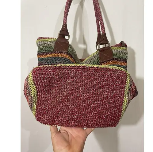 The Sak Crochet Multi Colored Stripes Boho Shoulder Bag Purse