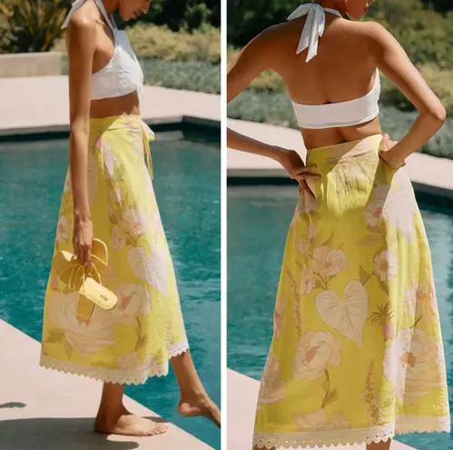 Farm Rio Garden Linen Blend Wrap Skirt, Size L