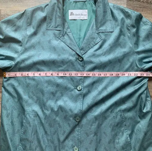 Vintage Claude Harvey Paris Teal Blue Rain Jacket Trench Coat L Green Size L
