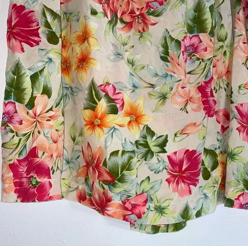 Emma James 100% Silk Shorts Skort Size 14 Tan Floral