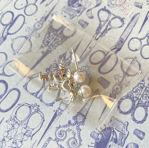 Handmade pearl & angel heart key simple Kawaii y2k fairy dangle earrings