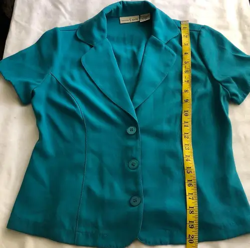 Studio I 2000s teal turquoise Blue button-up fitted blazer top blouse Measurement in pics