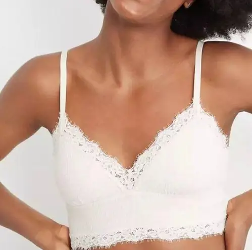 Aerie NWT  Ribbed Eyelash lace Trim Longline Bralette - Size: XL