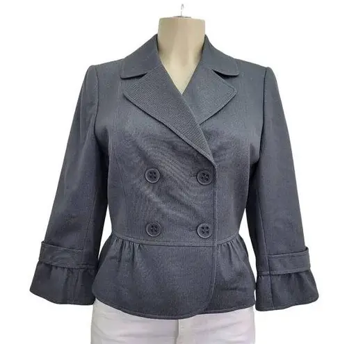 Tahari Studio  Womens 6 Grey Double Breasted Peplum Blazer Jacket Business Attire