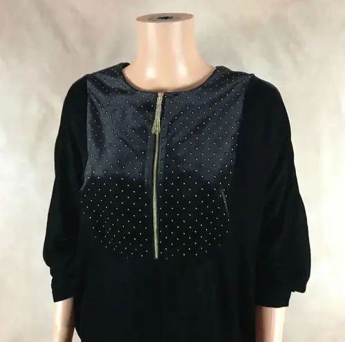 T Tahari  'Lala' Gold Studded 3/4 Sleeve Velvet Top NWT M