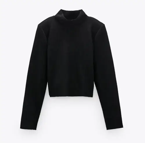 ZARA NWT  Sweatshirt With Padded Shoulders Black