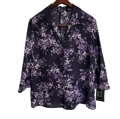 Laura Scott NWT Purple Floral Sheer Business Casual Blouse