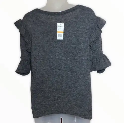 William Rast Cut Out Sleeve Ruffle Trim Pullover Top Small Dark Gray