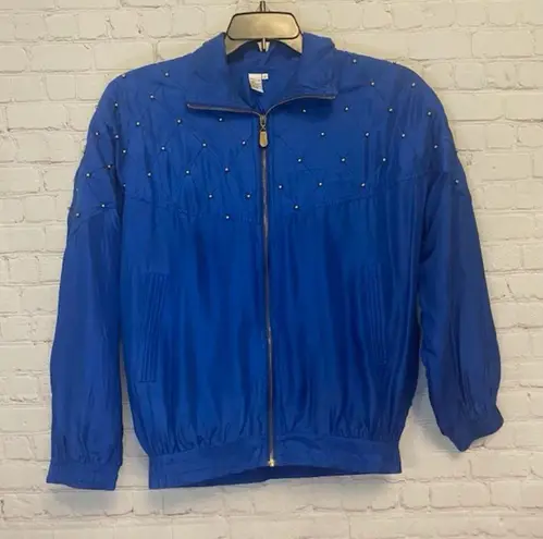 Vintage Studded Embellished royal blue Silk jacket size Large CoAco, full zip