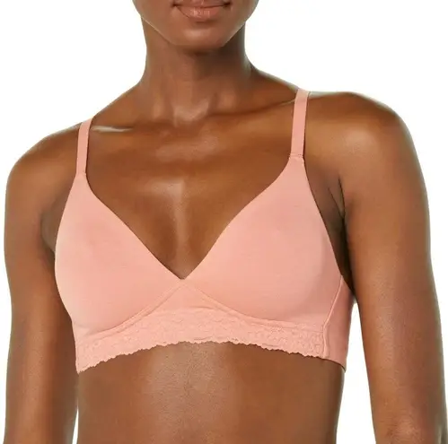 Amazon Essentials Bralette Womens 16 Pink Bra Cotton Lace Unlined Adjustable OC3