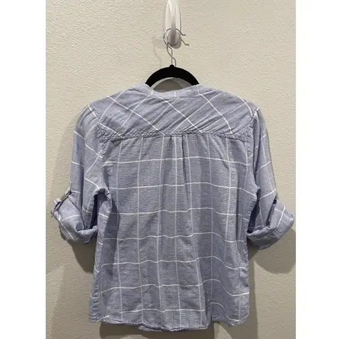 Ivanka Trump Blue White Plaid 3/4 Sleeve Blouse