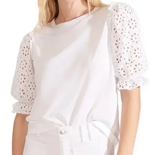 Veronica Beard Coralee Eyelet Puffed Sleeve Top Bright White Size XS