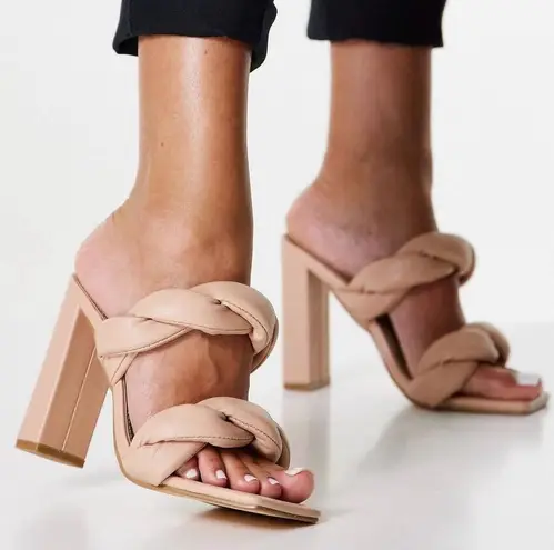 Open Edit twist straps block heel beige sandals women Size 6.5M