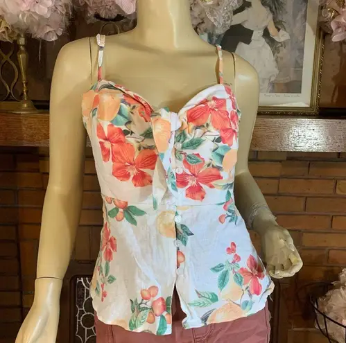 SOFIA JEANS X SOFIA VERGARA BEIGE LINEN W/ PEACH & GREEN FLORAL PRINT TOP (XL) Orange